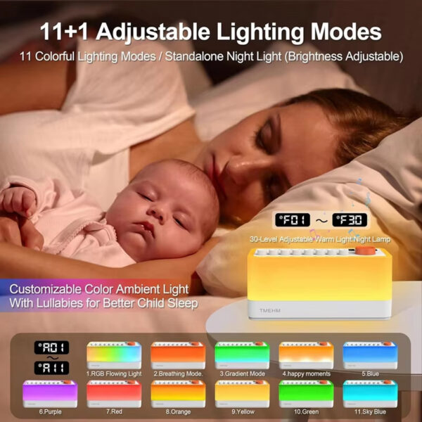 White Noise Sleep Sound Machine DIY Bluetooth-compatible Stereo Light RGB Seven-color Atmosphere Night Light